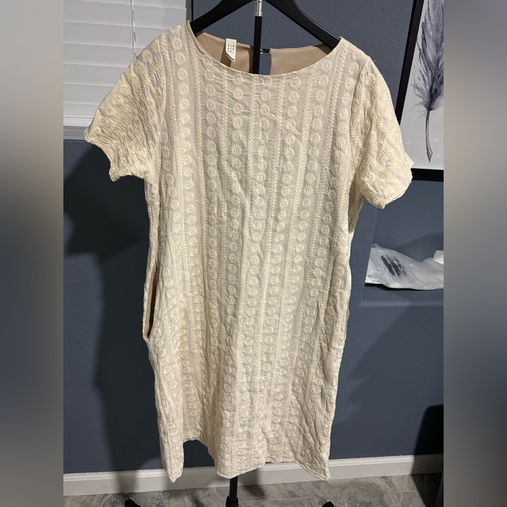 Women’s Cream Midi Dress with Textured Lace Pattern